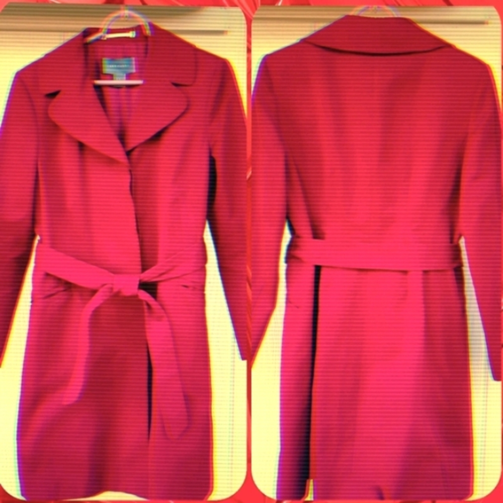 🔥8 | 40" ANN TAYLOR ¾ Length Belted & Lined GORGEOUS Cherry Red Trench Coat🔥